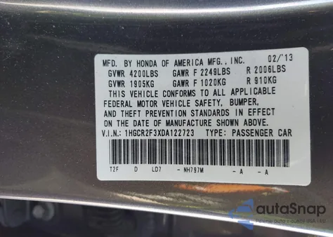 2013 Honda Accord Lx z USA, uszkodzony, nr VIN 1HGCR2F3XDA122723